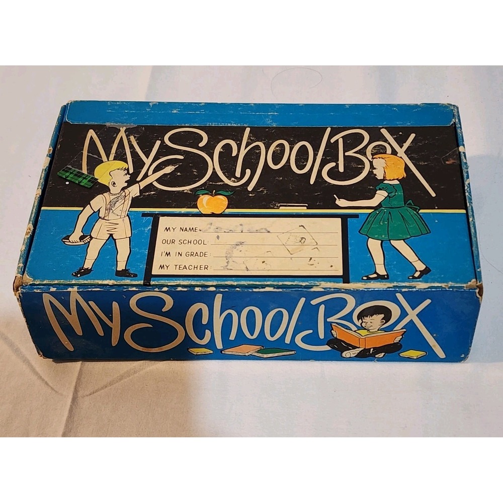 My School Box Cardboard Vintage Blue Ginter Box Co. Pledge of Allegiance, Pencil